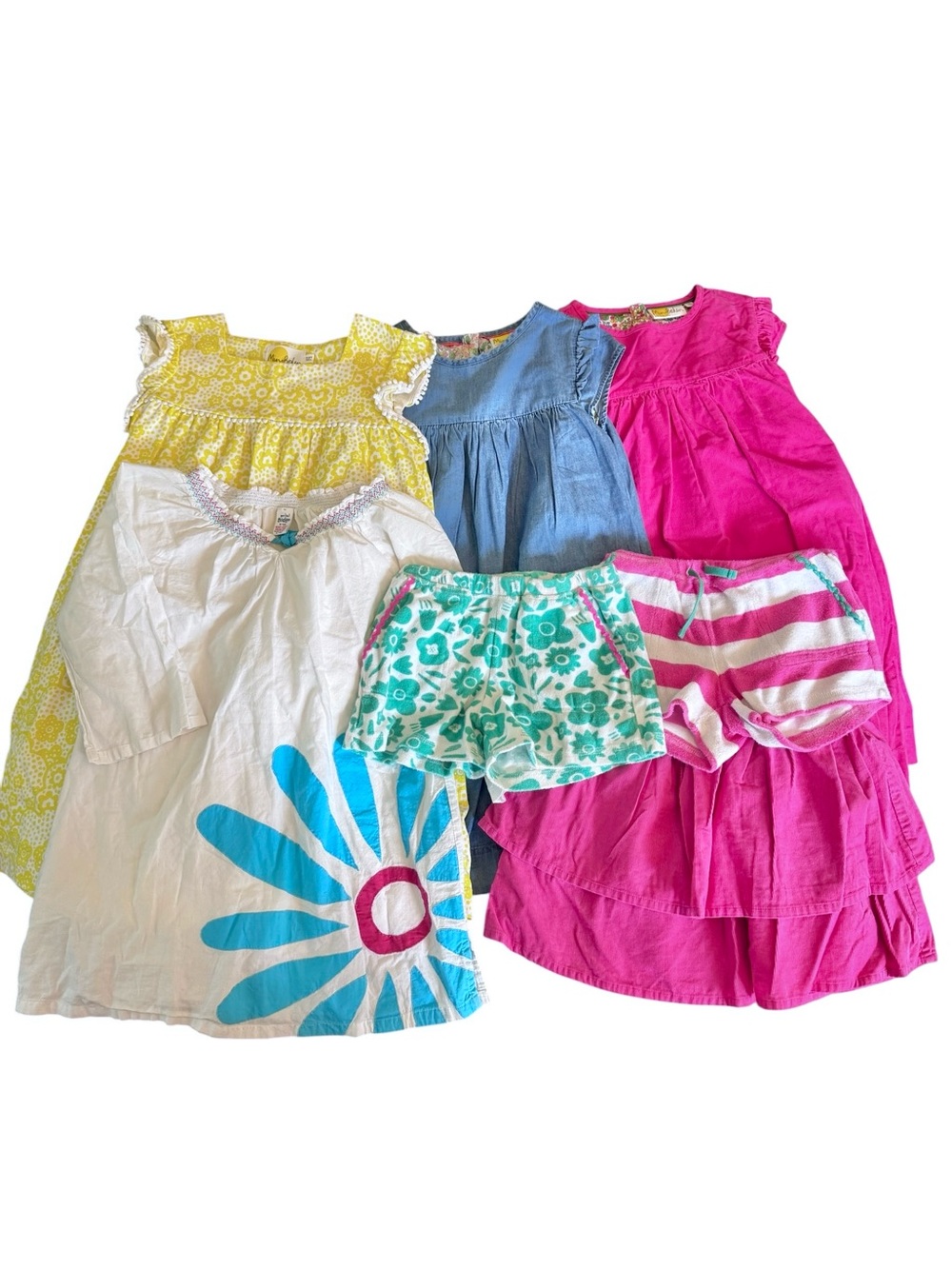 Mini Boden 7 Piece Summer Dresses Terry Shorts Skirt Set Girls size 9-10Y